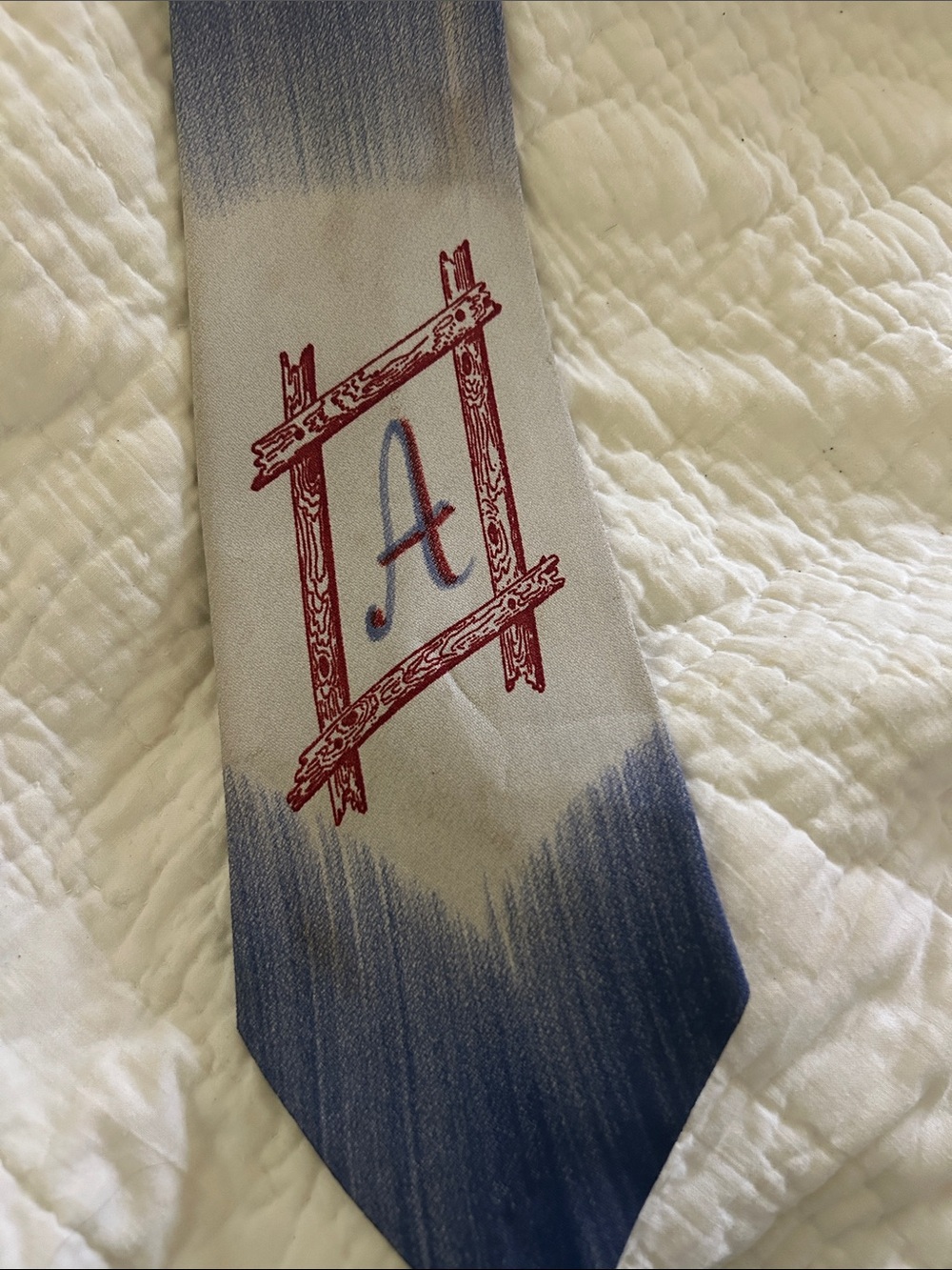 1940's Monogram 'A' Blue Ombre Tie hand painted